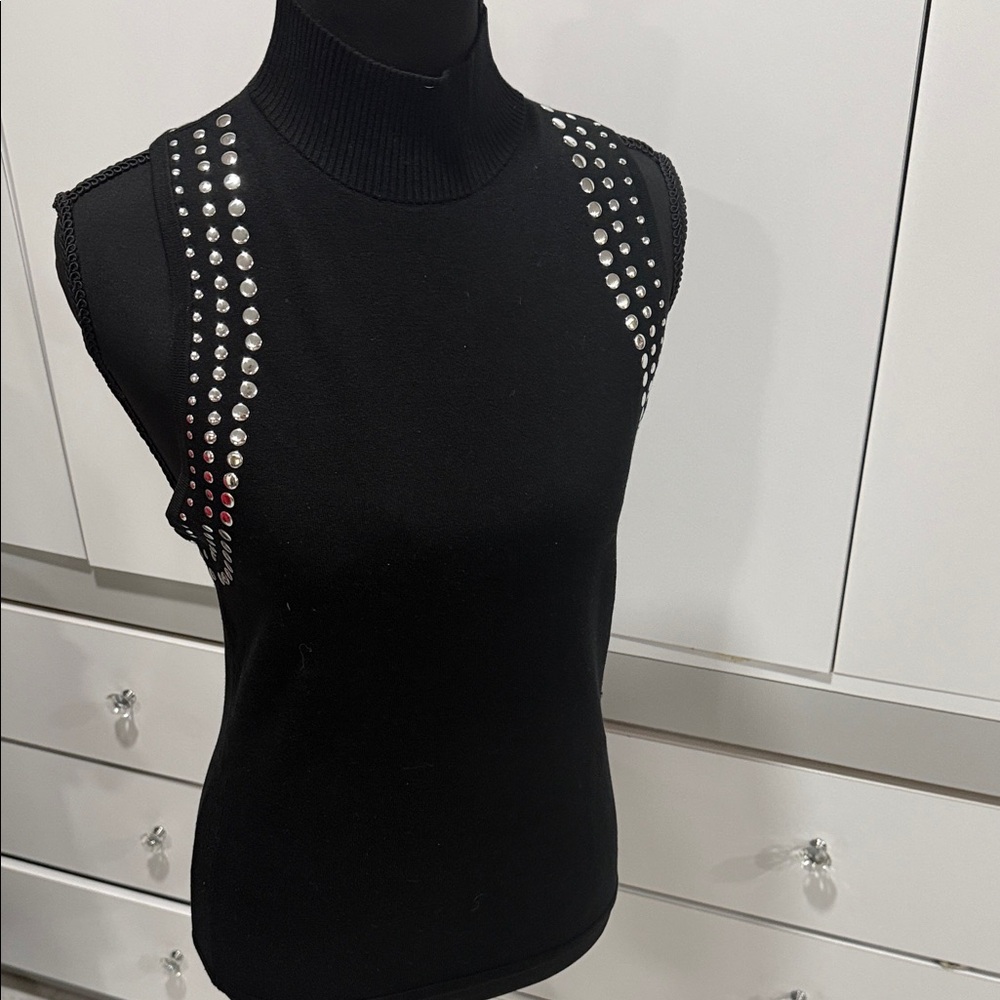 Elegant Black Tank Top with Silver Studs